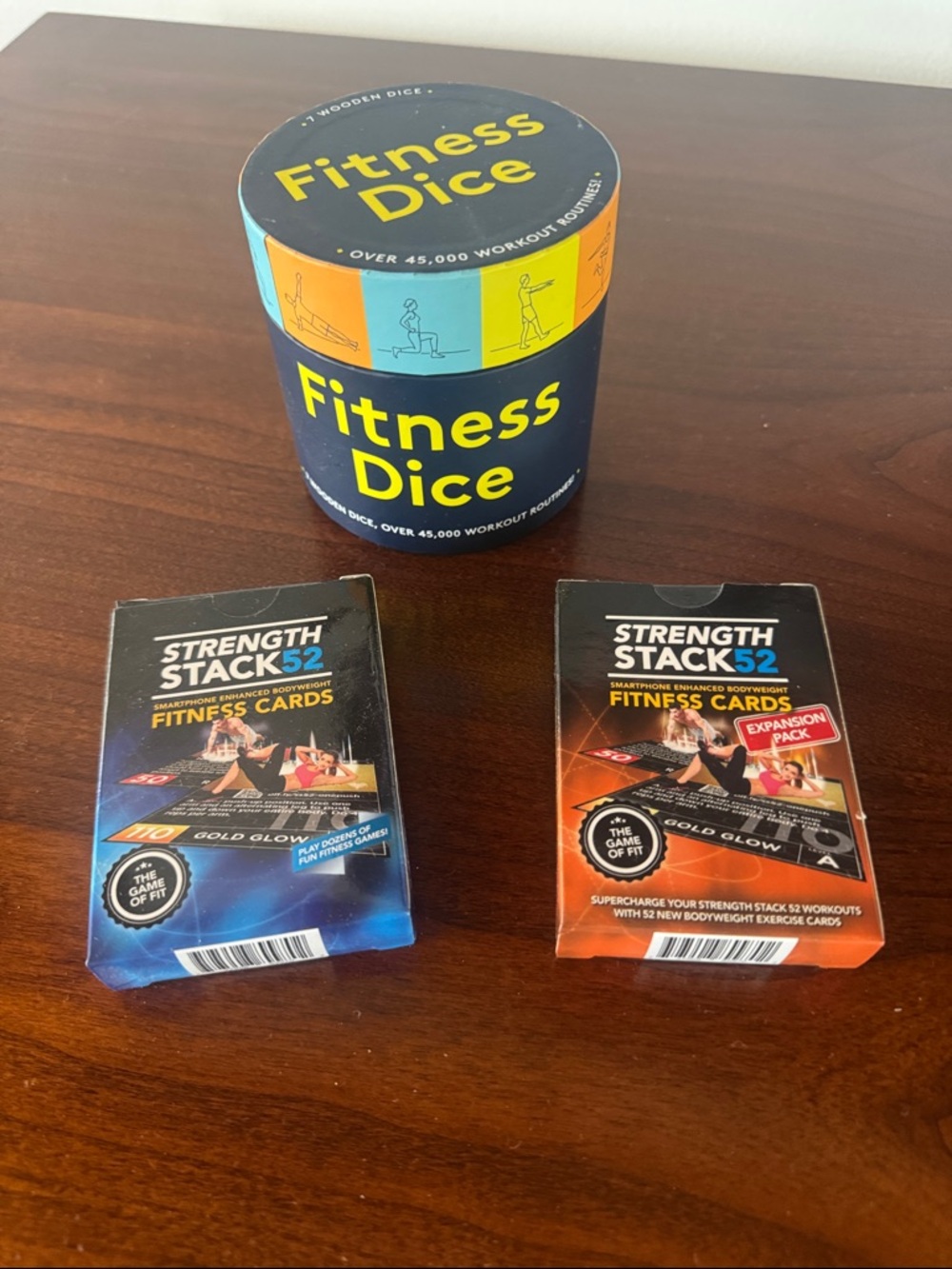 Fitness Dice Workout Set with Strength Stack 52 Cards - Blue & Orange